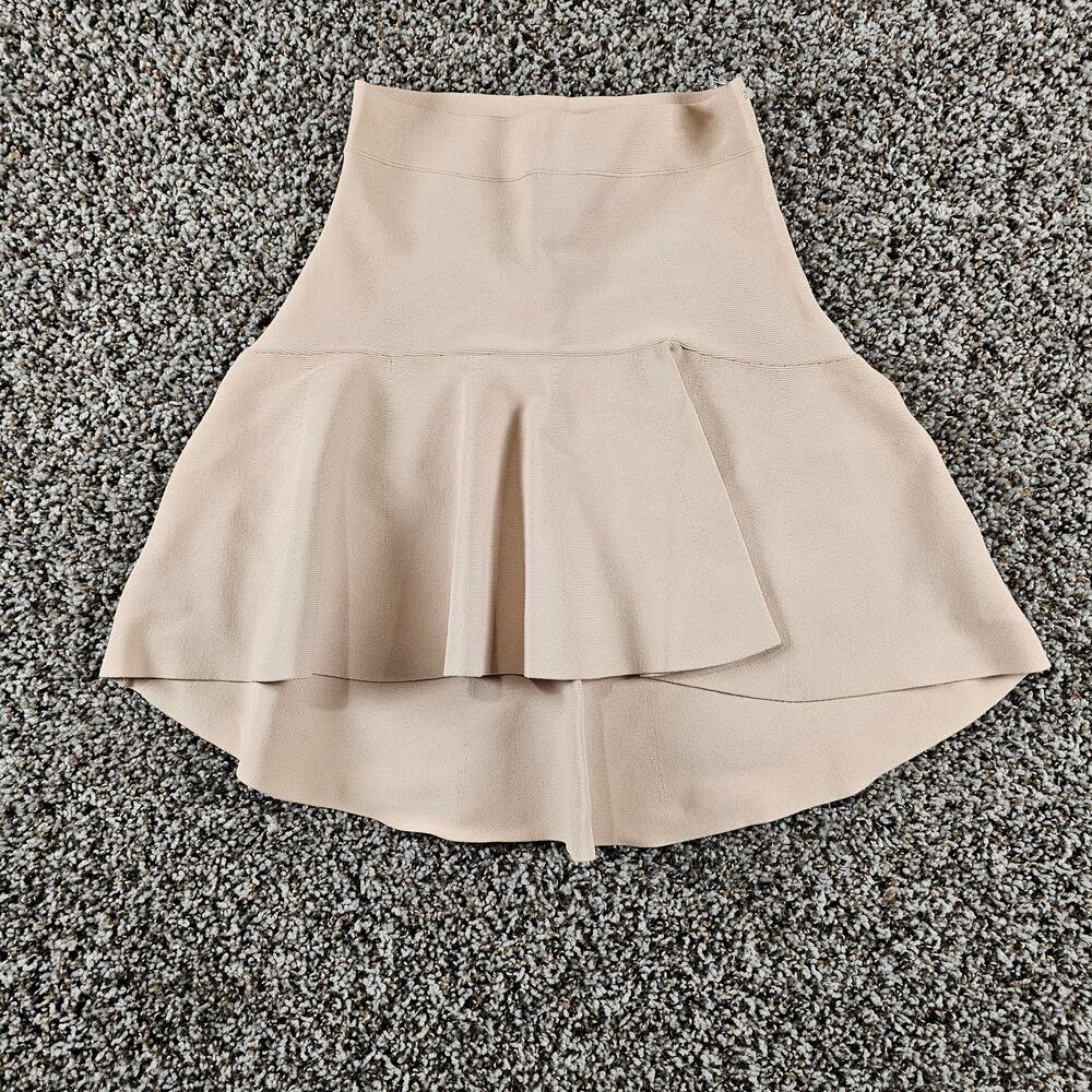 BCBGMaxAzria Beige High-Waist Peplum Mini Skirt